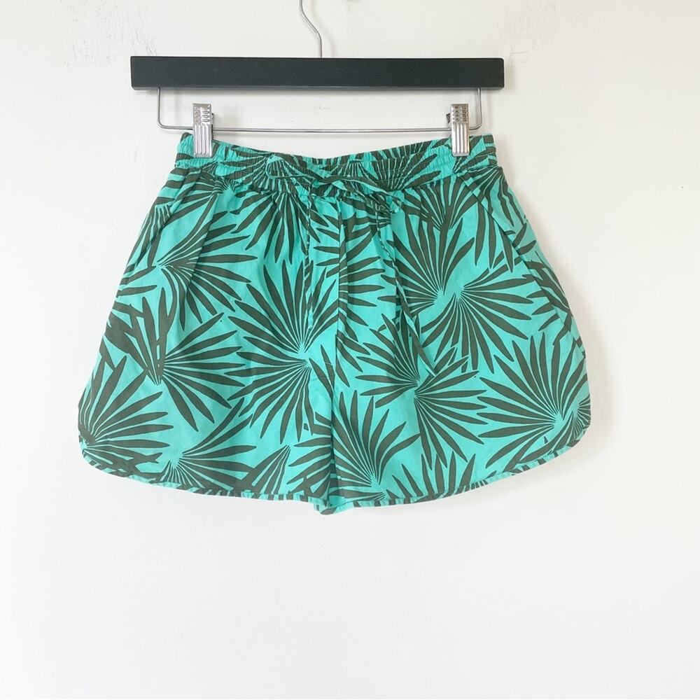 Diane Von Furstenberg Green Palm Leaf Print Cotton Beach Shorts XS / P